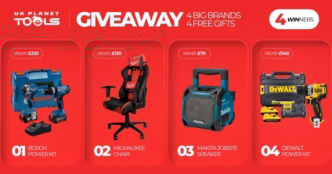 WIN a Bosch Power Kit, Milwaukee Chair, Makita Jobsite Speaker or DeWalt Power Kit