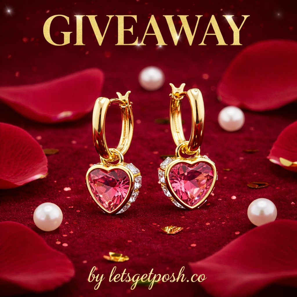 WIN Swarovski Chroma Crystal Heart Drop Earrings (Red/Gold)