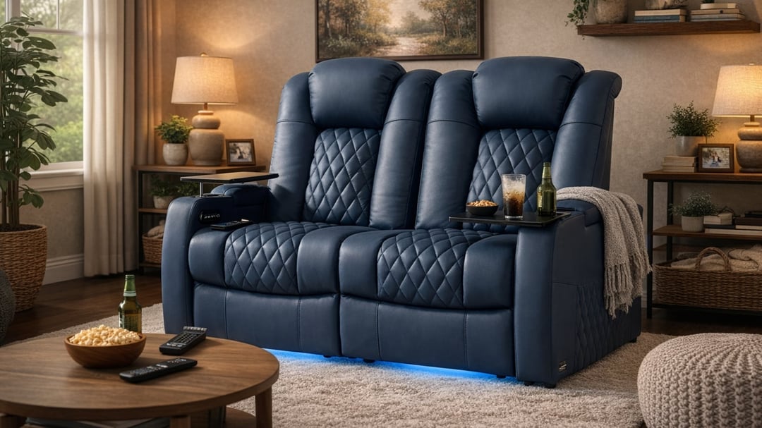 WIN a comfiroom Blue Theater Loveseat